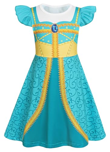 Jurebecia Girls Nightgowns Arabian Princess Nightgown Night Gown Flutter Sleeves Nightdress Pajamad Sleepwear for Kids 5t Green