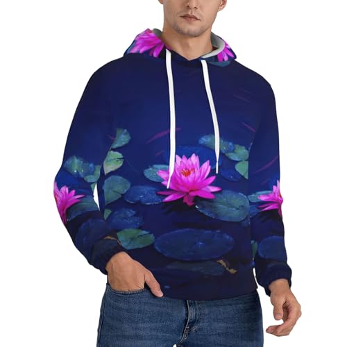 Sweat à capuche polaire homme imprimé lotus rose vif ultra chaud