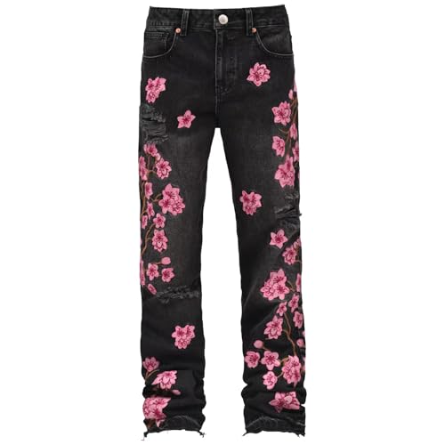 Men Floral Embroidered Ripped Jeans Vintage Distressed Baggy Straight Leg Denim Pants Hip Hop Trousers Streetwear4