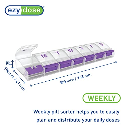 Image of EZY DOSE Weekly (7-Day) Pill Case, Medicine Planner, Vitamin Organizer Box, Medium Push-Button Compartments, Convenient and Easy to Use, Color May Vary, BPA Free