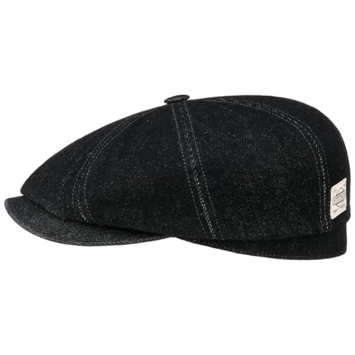 Stetson Hatteras Robust Denim Flatcap Einfarbige Ballonmütze Herren Frühjahr Sommer Herbst Winter schwarz L (58-59 cm)