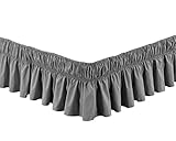 Grand Linen Wrap Around Dark Grey Ruffled Elastic Solid Bed Skirt Fits Both Queen, King and Cal King Size Bedding High Thread Count 14 inch Fall Microfiber Dust Ruffle, Silky Soft & Wrinkle Free.