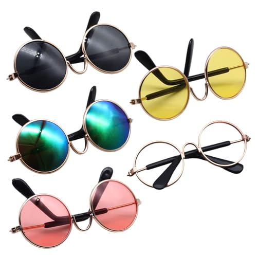 Kalastussaari Mini -Puppengläser, 5 Paare Retro -Metallspielzeug Sonnenbrillen, DIY -Bastelgläser für Puppen/Cosplay -Requisiten