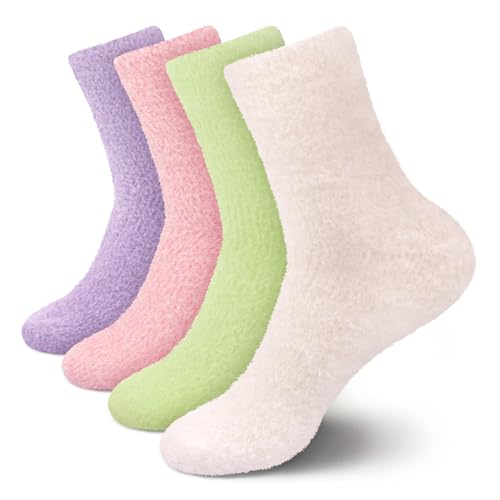 Image of BambooMN Women's Fuzzy Soft Colored Socks