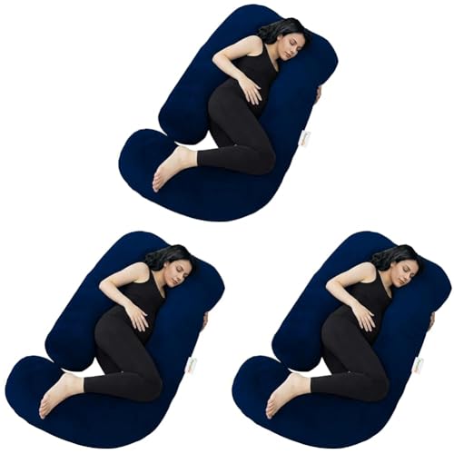 Image of OYO BABY Pregnancy Pillows for Women J-Shape Full Body Pillow | 360 Maternity Support for Back, Hips, Legs & Belly | Maternity Pillow | Removable Washable Velvet Cover (Royal Blue) (Pack of 3)