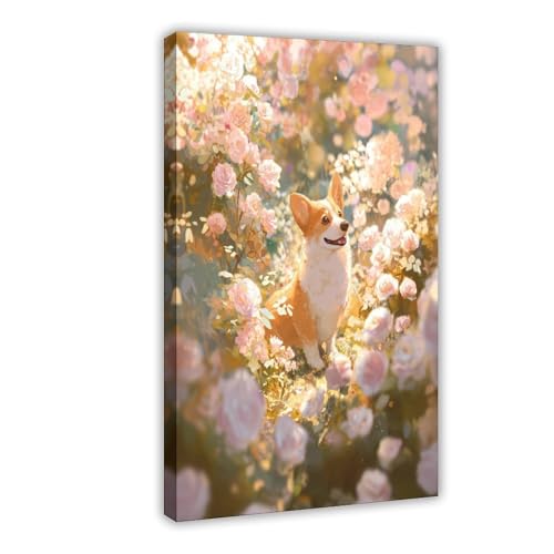 Toile Corgi Rose Garden de qualité supérieure avec finitions artistiques soignées