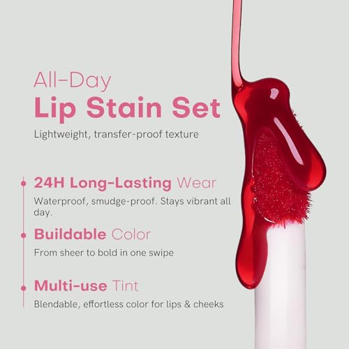 Image of bayfree Lip Tint Stain Set, 2 PCS Korean Water Tint Lightweight Non-sticky, Waterproof Long Lasting Liquid Blush & Lip Stain, Transfer-Proof, Matte Finish Lip Color Makeup (made into jam)