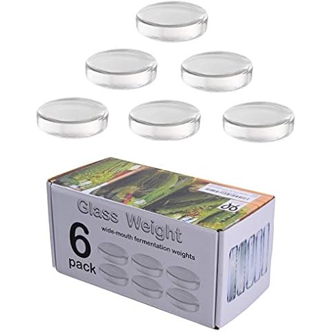 6 Pack - Large glass fermentation weights for wide mouth Mason jars. Preservation and Pickling. Dishwasher safe. Gift box included. Premium Presents brand Cover