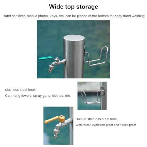 Columna de Agua de jardín Independiente de Acero Inoxidable con Soporte para Manguera, Poste de Grifo Exterior anticongelante, hidrante de Fuente de Metal Duradero para riego y lav