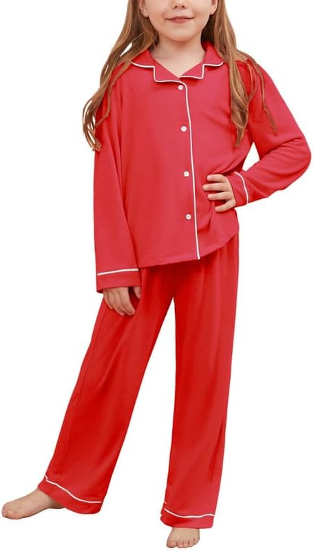 CHILDRENSTAR Girls Boys Pajamas Sets Long Sleeve Button Down 2 Pieces Nightwear Shirt Kids Lounge Set
