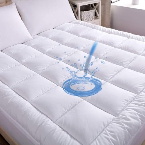 Image of WhatsBedding Waterproof Mattress Topper Twin Size Cotton Top Down Alternative Filling Pillowtop Mattress Topper Cover-Fitted Quilted
