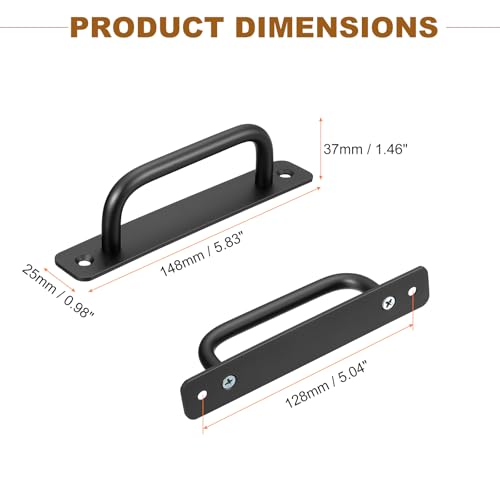 Image of uxcell 6Pcs Barn Door Handles, 128mm / 5 Inch Hole Center Sliding Gate Door Pull Handle Aluminum Alloy Cabinet Handles with Base and Screws for Kitchen Bathroom Wardrobe Closet (Black)