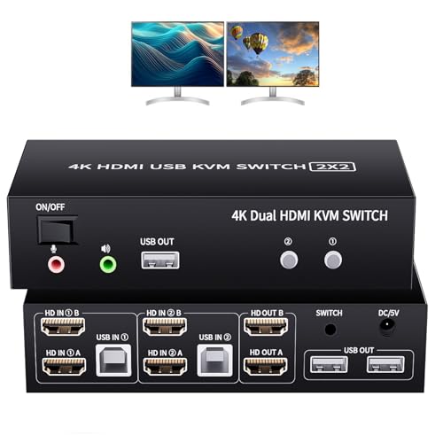 Commutateur KVM double moniteur 4K 60Hz pour partager 2 écrans entre 2 PC