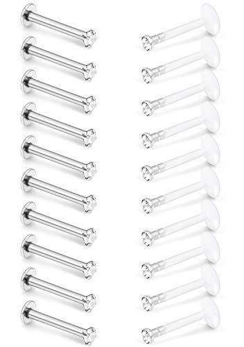 SCERRING 16G Lip Rings 6mm 8mm 10mm Acrylic & Stainless Steel Labret Monroe Lip Ring Tragus Rook Helix Earring Stud Piercing Jewelry with 2mm CZ 20-40PCS3