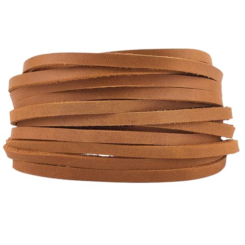 GORGECRAFT Cordones de Cuero Plano Genuino 5mX5mmX2mm Tiras de Cuero Crazy Horse Hilo Trenzado de Cuero de Vaca de Grano Superior para Manualidades Collares Pulseras Llaveros Vara de Oro Oscuro