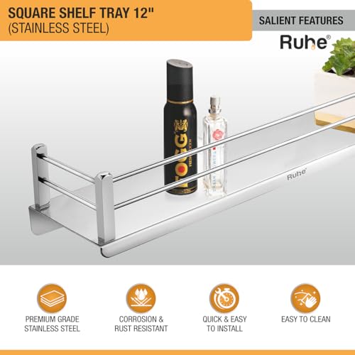 Image of Ruhe Stainless Steel Multipurpose Shelf for Bathroom Organizer | 12 Inches | Stand for Wall | Wall Storage Shelf | Toilet /Bathroom Self Rack for Essential | Silver