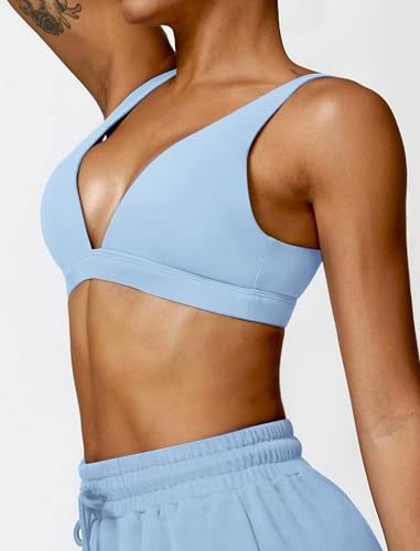 Image of ABOCIW Womens Deep V Neck Sports Bra Padded Low Impact Fitness Yoga Bra U Back Wireless Gym Workout Bra Crop Top
