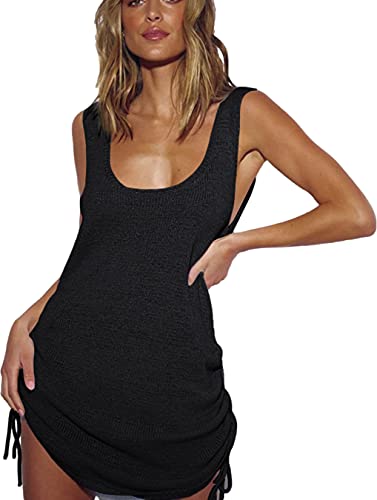 Backless Bathing Suit Cover up for Women Knitted Sleeveless Swimsuit Coverup Crochet Open Back Cover ups for Swimwear Women lace up Cover ups for Swimwear Women Casual Tunic Tops S-XL (2228-5 Black)