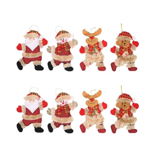 Kit 8 Bonecos Pendurar Árvore Natal Decoração Enfeites Pelúcia Natalino Papai Noel Decorada Luxo Fes