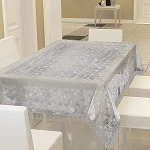 Kuber Industries Dining Table Cover 6 Seater|Table Cloth|Table Cover for Home, Restaurant|Transparent 3D Design (Silver)