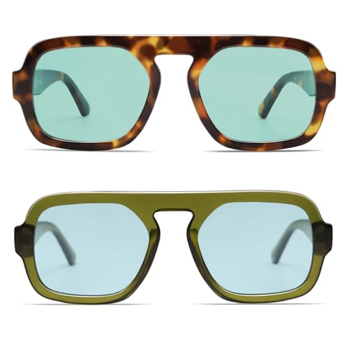 Image of VANLINKER Retro Square Aviator Sunglasses for Women Men 70s Vintage Style Trendy Flat Top Rectangle Sun Glasses VL9826