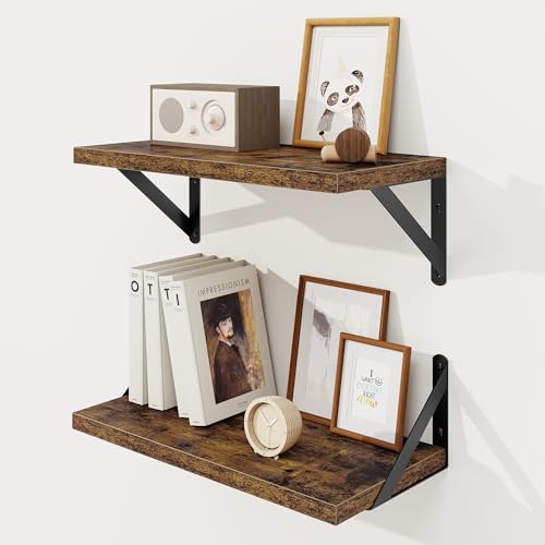 KovaScape Floating Shelves, 8 Inch Deep Rustic Wood Wall Storage,