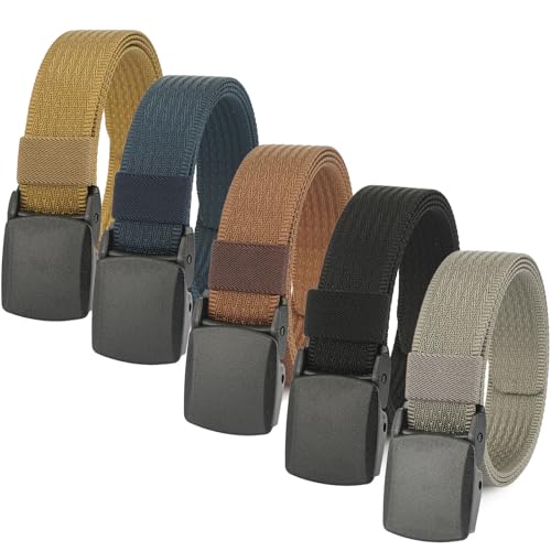HOANAN 5-Pack Metal-Free Nylon Belts, 1.25 Inch Belts Lightweight TSA-friendly Outdoor Military Plastic Belt, Cut to Fit (For waist up to 45
