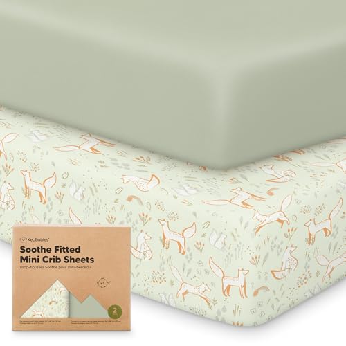 Image of 2-Pack Mini Crib Sheets Fitted - 38x26 Pack N Play Sheets for Pack and Play Mattress, Organic Cotton, Soft & Breathable Playard Bedding, Neutral Mini Toddler Bed Cover for Boys, Girls (Foxtrot)