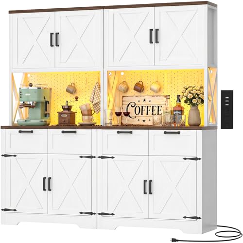 Unikito 71" Tall Kitchen Pantry Storage Cabinet with LED Light, White