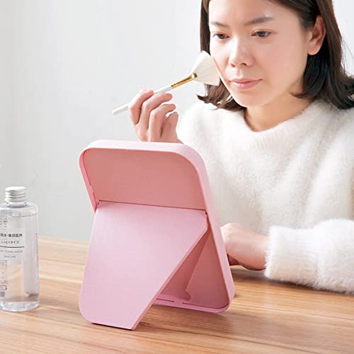 Image of Hand Mirror | Glass Rectangle Cosmetic Standing Mirror for Makeup, Portable for Travel, Camping, Home (Pink - Pack of 2, Rectangular, Floor Mount, Framed)