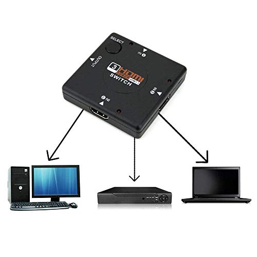 Image of BigPlayer HDMI Splitter 3 Input to 1 Output Manual HDMI Switcher, Support 4K 3D 1080P, Plug and Play for Xbox, PS4, PS3, Blu-Ray Player, DVD, HDTV 3 Port 1080P HDMI Auto Switch Splitter Switcher HUB- Black