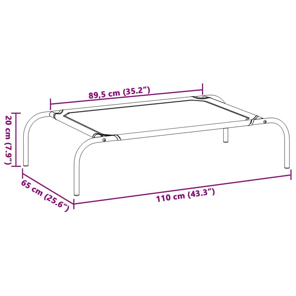Podwyższone legowisko dla psa, czarne, 110 x 65 x 20 cm, tkanina Oxford i malowana proszkowo stalowa rama ze środkowymi nóżkami, przenośna sofa dla psa do odpoczynku w miejscu spania wewnątrz