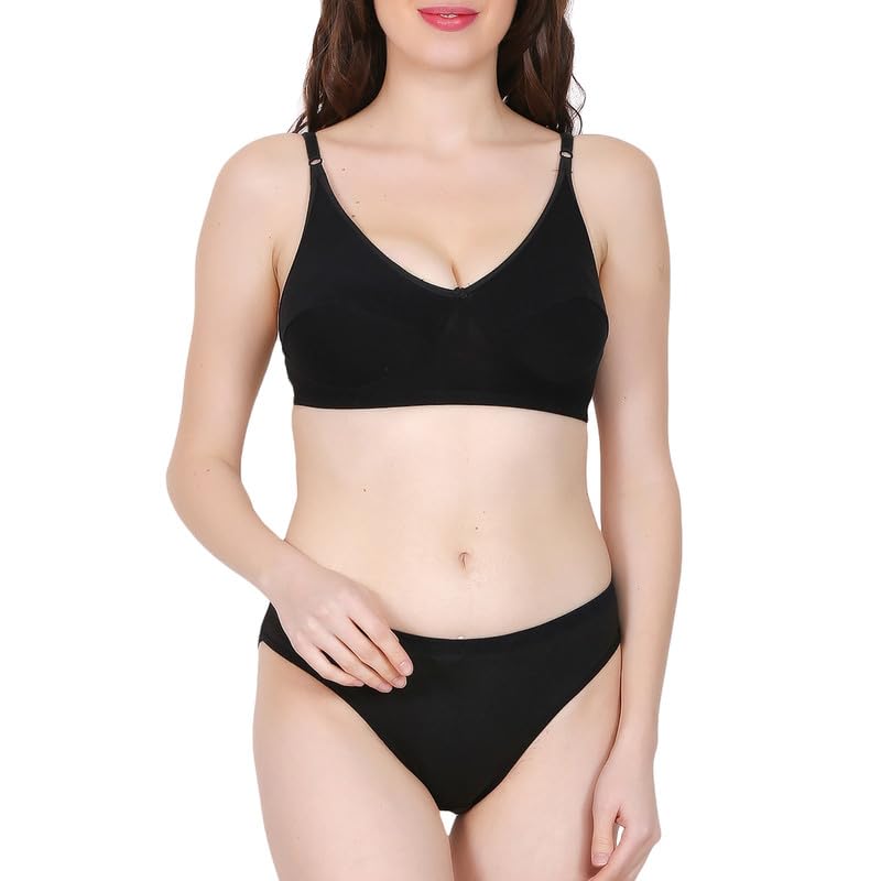 Image of Women's Spandex Cotton Padded Lingerie Bra Panty Set Full Coverage S to 3XL