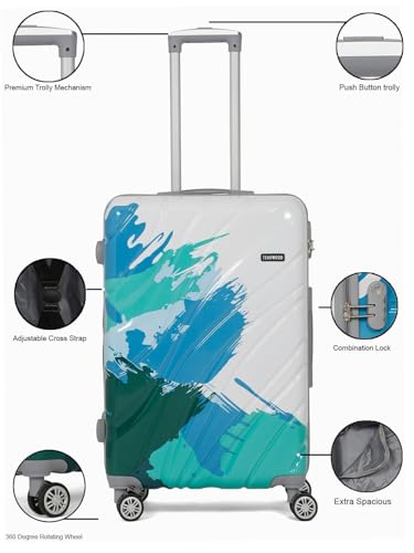 Image of Teakwood World Small 65 cm Check in Size Trolley Bag Polycarbonate 360 Degree 8 Wheels Luggage Bag with TSA Lock, Adjustable Handle Trolley Bags for Travel, Suitcase for Travel | Wave Green