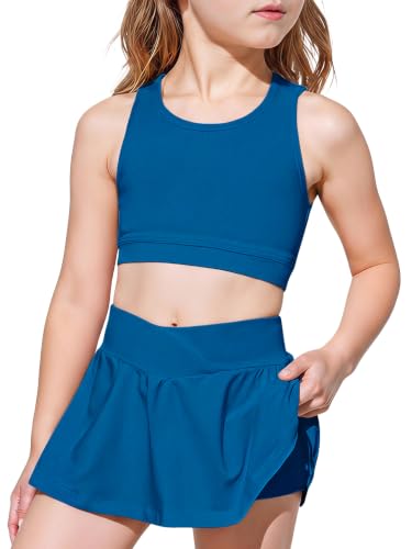 Image of SOLY HUX Toddler Girl's 2 Piece Workout Outfits Lightweight Crop Tank Tops and Skort Athletic Set