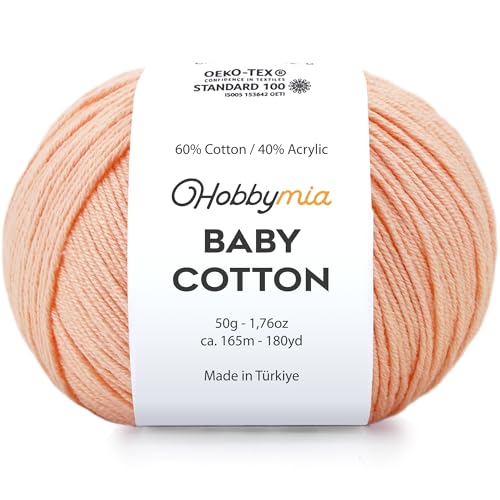 Image of Baby Cotton Blend Yarn - Soft Sport Weight Yarn for Crochet & Amigurumi - 50g /180yds - 60% Cotton 40% Acrylic - Ideal for Baby & Knitting Proj.(Himalayan Salt, 1 Ball)