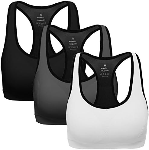 MIRITY Women Racerback Sports Bras - High Impact Workout Gym Activewear Bra,Black+dgrey+white,2XL Fit 38DD 40DD 42C 42D 42DD