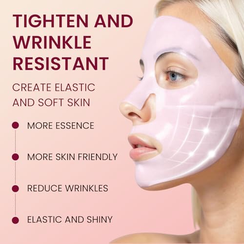 Mascarilla Facial de Colágeno Rosa, Bio Collagen Mask, Mascarilla Nocturna Coreana, Hidratante & Reafirmante, Ilumina la Piel, Cuidado Facial para Todo Tipo de Piel, 5 Piezas - imagen 3