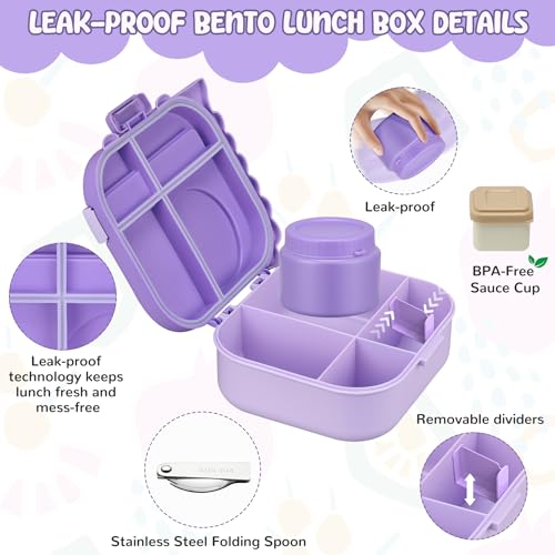 Image of Lunch Box Kids, Leak Proof 5 Compartment Bento Box for Kids, 13oz Thermo for Hot Food Kids Lunch Box,Hot Lunch Box for School Travel