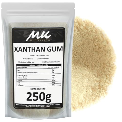 MK Nutrition Xanthan Gum 250g Natürliches Bindemittel Glutenfrei - Stabilisator für Eis, Suppen, Soßen - Xanthangummi Verdickungsmittel - Geschmacksneutral & Vegan