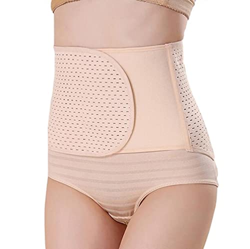 UPSTORE Postpartum Belly Band Wrap Belly Band Adjustable Elastic Waist Trimmer Belt Abdominal Binder C-Section Recovery Belt Binder Shapewear Waist Trimmer Belt (L-Beige)