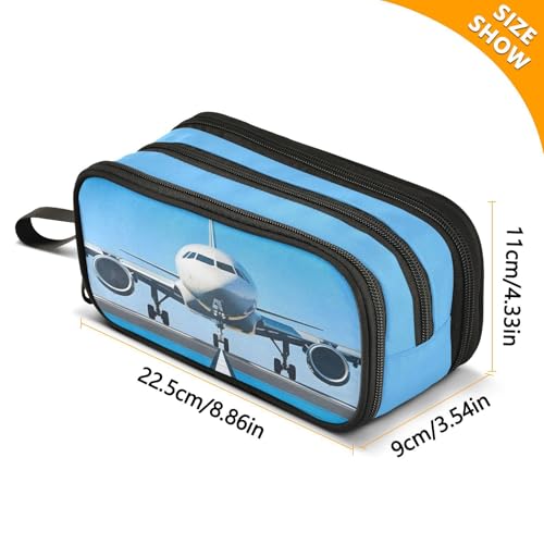 Image of White Airplane Aircraft Pencil Case Box Boys Girls Large Pencil Pouch Zipper Compartments Big Capacity Stationery Pen Bag Organizer for Kids Teens Adults School Office