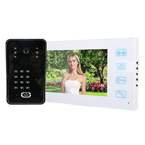 Video-Türklingel, 7-Zoll-TFT-LCD-Video-Türklingel Intercom Nachtsicht-Türsprechanlage Fernbedienung Passwort ID-Karte Entsperren Sie 100-240 V.(EU)