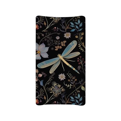 Image of Guosanchn Dragonfly Diaper Changing Table Covers Ultra Soft Changing Pad Cover for Baby Girls Boys Hippie Flower Changing Mat Sheet 32"x16" Diaper Changing Pad Covers