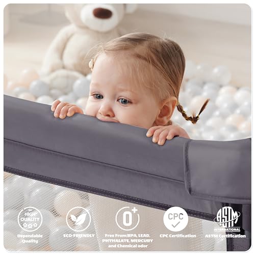 Image of Sweeby Baby Playpen, 79x71 Inch Foldable Playpens for Babies and Toddlers with Gate, Extra Large Playpen with Door Play Yard for Baby Fence Indoor and Outdoor Portable Play Pen,Dark Gray