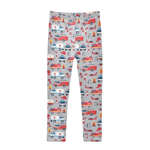 senya Girls Printed Leggings Yoga Pants Fire Engine Police Car Pattern for Kids in 4t to 10 Years, 4T