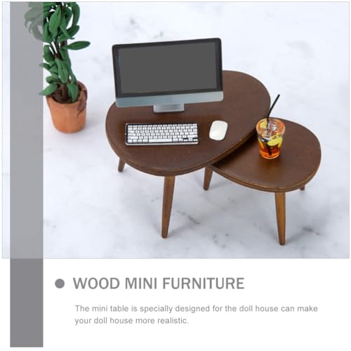 Ibasenice 9S155C51955AS00315BIMU3 2Pcs Mini Triangle Coffee Table Wood Miniature 1 12 Scale Coffee Table Decoraciones Para Salas De Casa Doll House Layout Scene Tiny House Table Chair Kiri Child Birch Computer Desk thumb #6