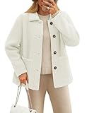 YUCOLEN Womens Fleece Jacket Button Down Sherpa Jacket Long Sleeve Teddy Coat Winter Warm Coat Fuzzy Outerwear with Pockets BeigeWhite S