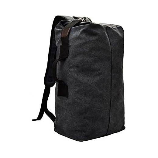 VRIKOO Cylinder Canvas Travel Backpack Large Capacity Duffel Shoulder Bag Outdoor Sport Hiking Rucksacks (Negro)