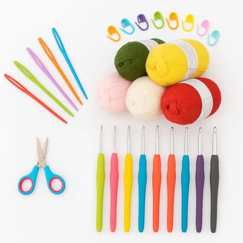 Image of Crochet Kit with Soft Grip Handles - Full Crochet Hook Set for Beginners & Yarn Lovers - Ergonomic Crochet Tools for DIY Craft & Gifting (9 pcs Hook kit)